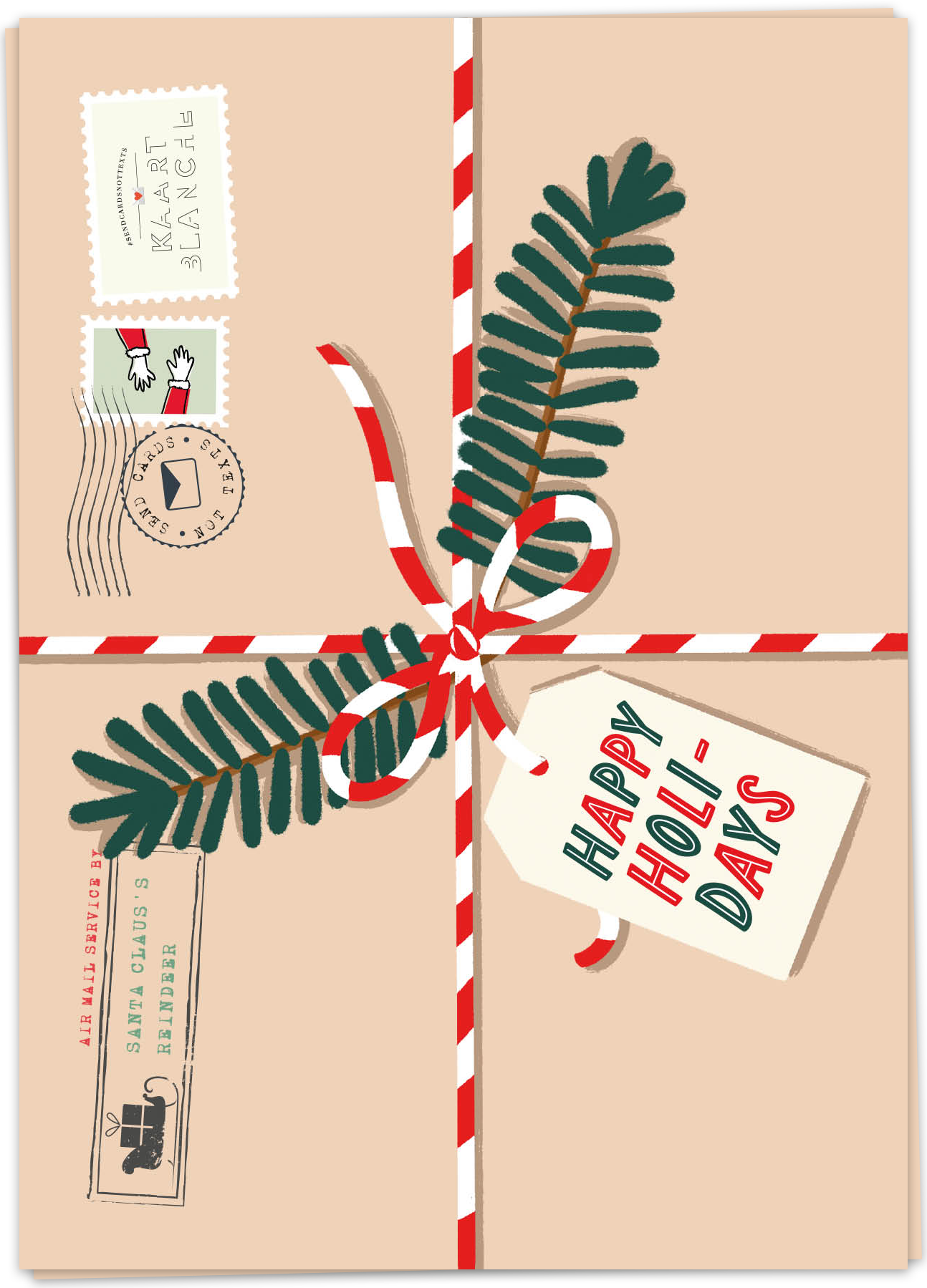 KB-XM2625 - kaart blanche wenskaart - christmas ribbon card - single